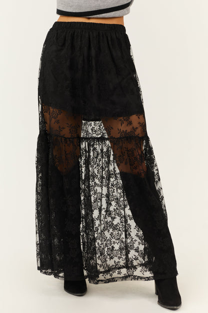 Black High Waist Sheer Lace Maxi SkirtBlack Sheer Lace Maxi Skirt – High Waisted A-Line Elegant Overlay Skirt