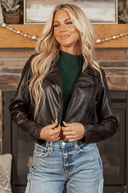 Black Faux Leather Biker Jacket – Asymmetrical Zipper Moto Style Jacket