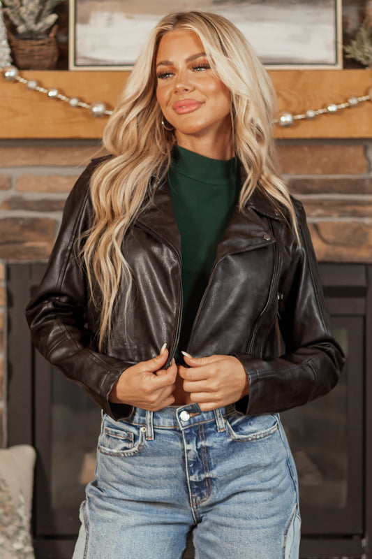 Black Faux Leather Biker Jacket – Asymmetrical Zipper Moto Style Jacket