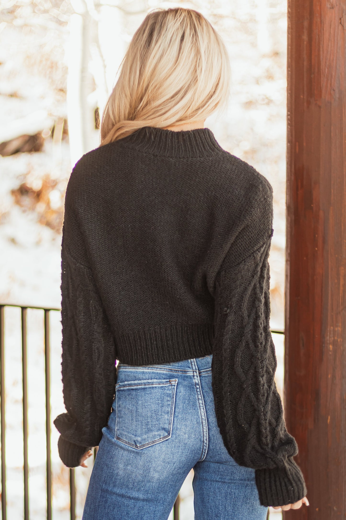 Black Cable Knit Sweater – Mock Neck Relaxed Fit Cozy Long Sleeve Pullover