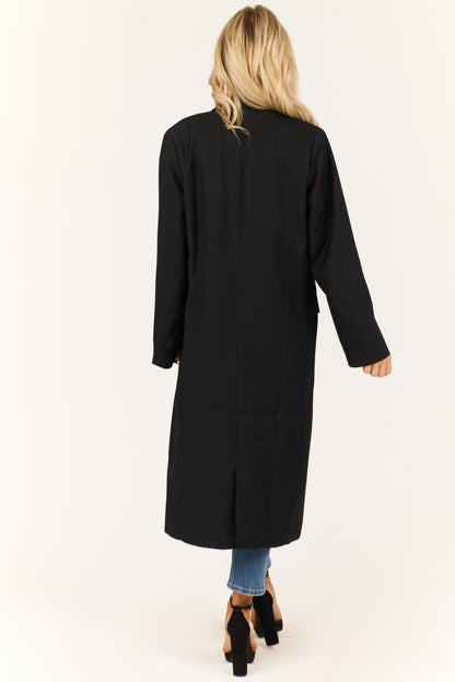 Black Satin Contrast Trench Coat – Double Breasted Structured Fit